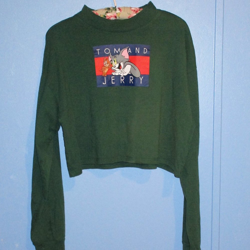 VTG Tom & Jerry Hunter green long sleeve crop top